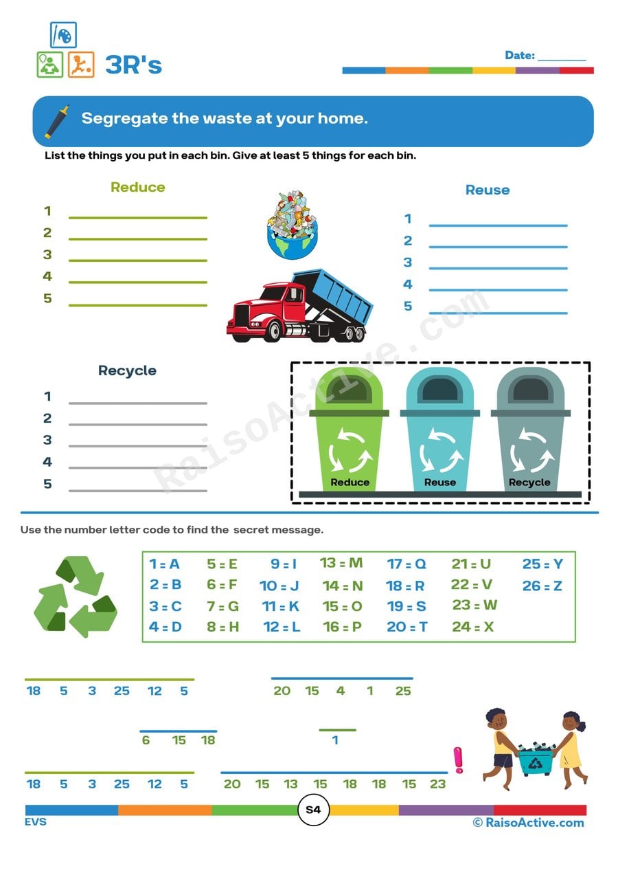 3 R's Worksheet: Reduce, Reuse, Recycle!