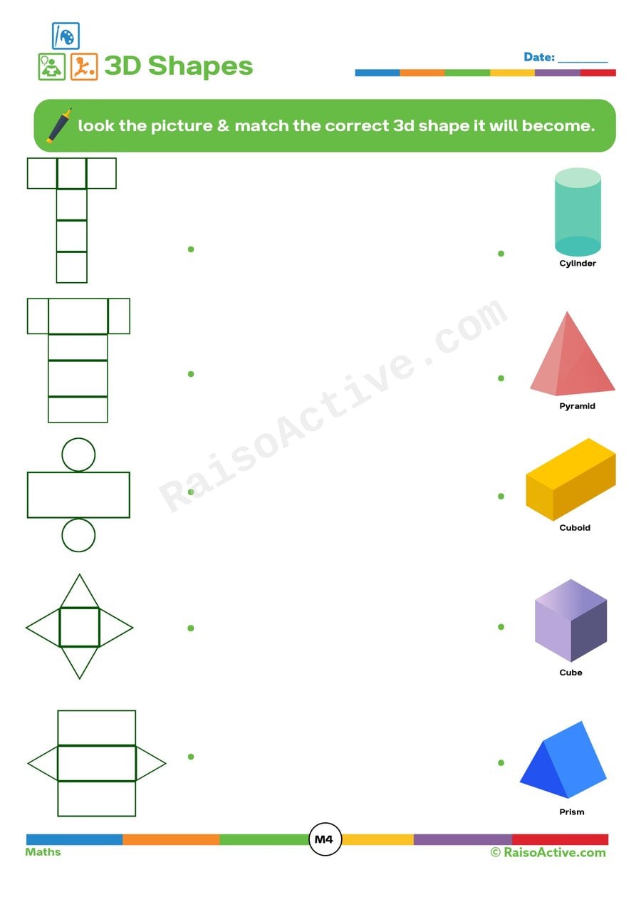 3D Shapes Matching Worksheet for Preschoolers