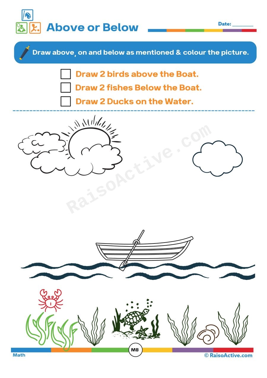 Above or Below Worksheet: Draw and Color!