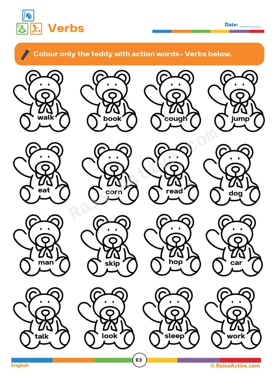 Action Word Coloring Worksheet for Preschoolers