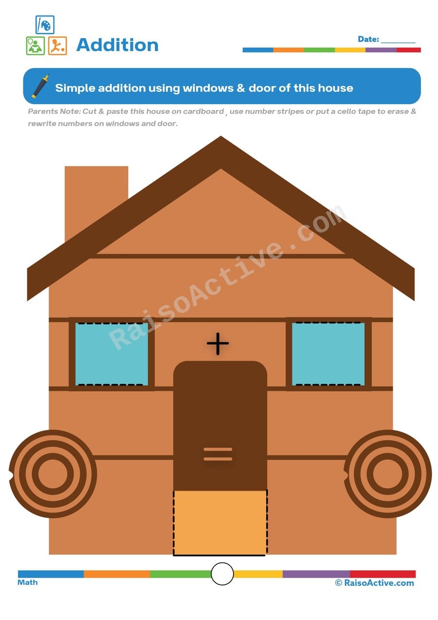 Addition House Worksheet for Preschoolers
