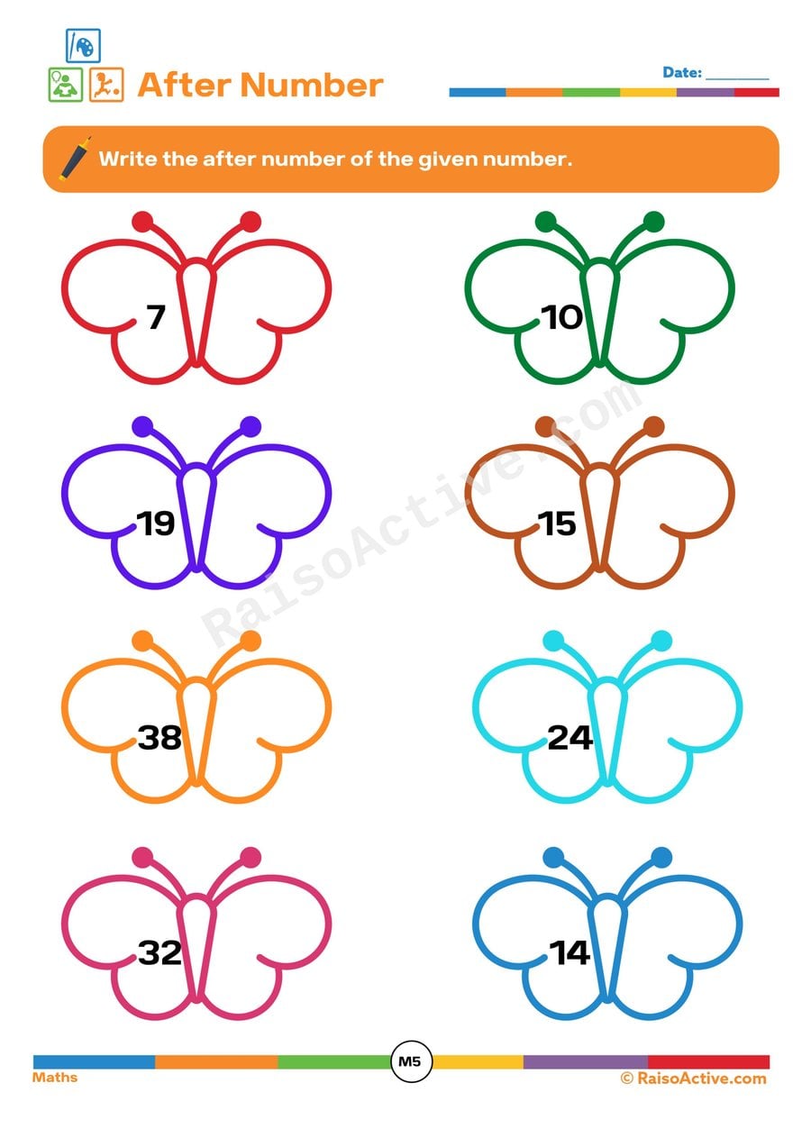 After Number Worksheet: Butterfly Fun!