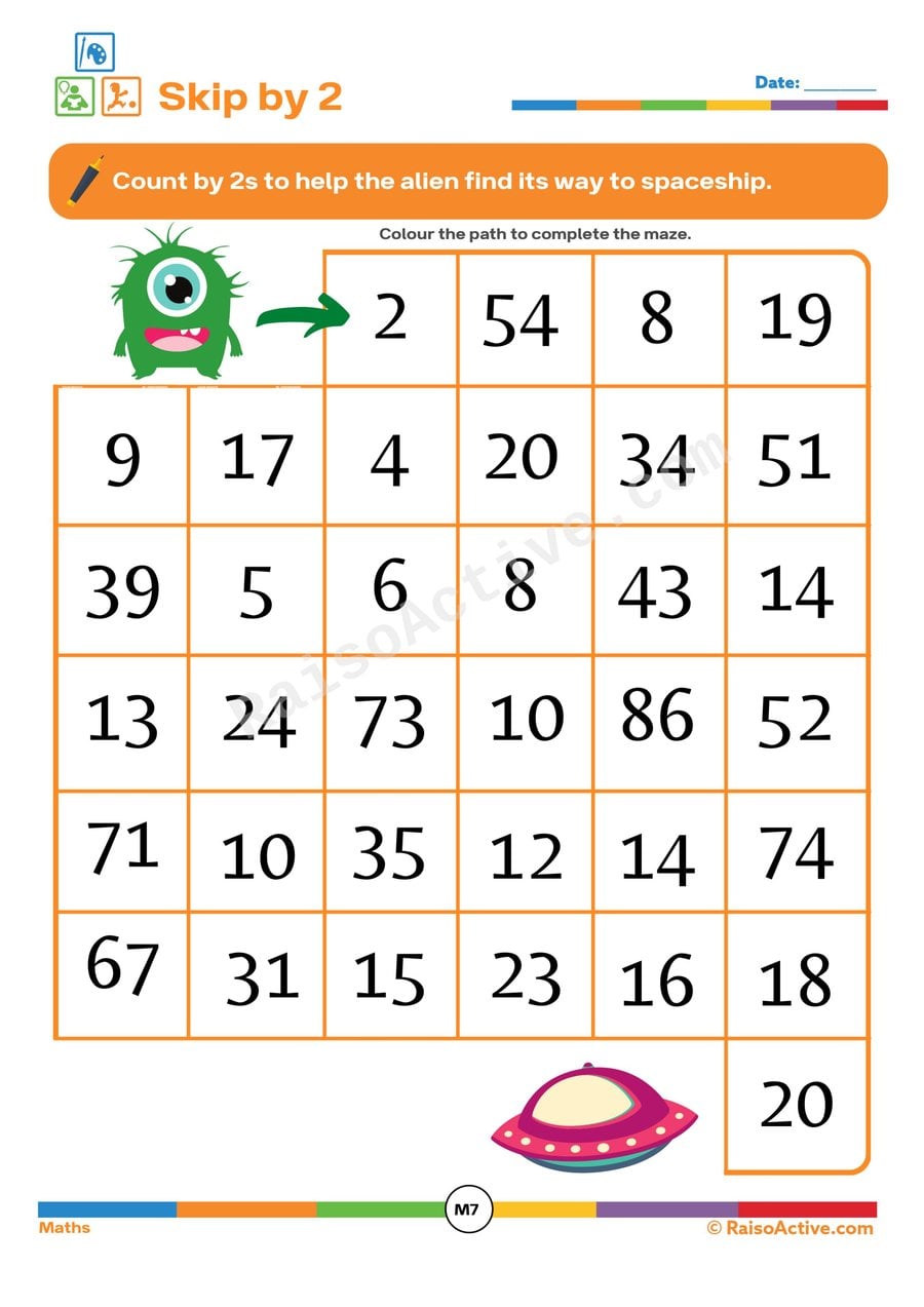 Alien Maze: Skip Counting by 2s Worksheet