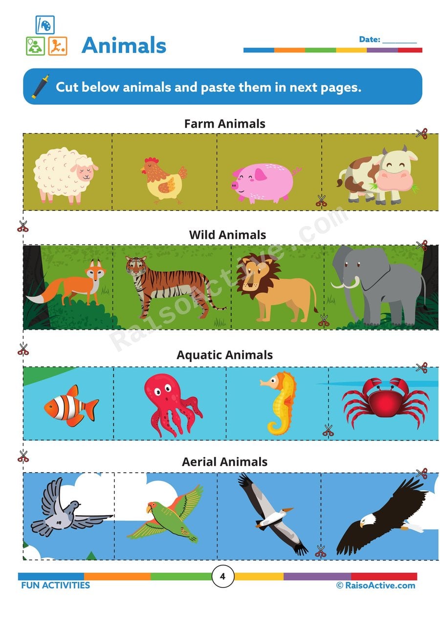 Animal Cut and Paste Worksheet for Preschoolers