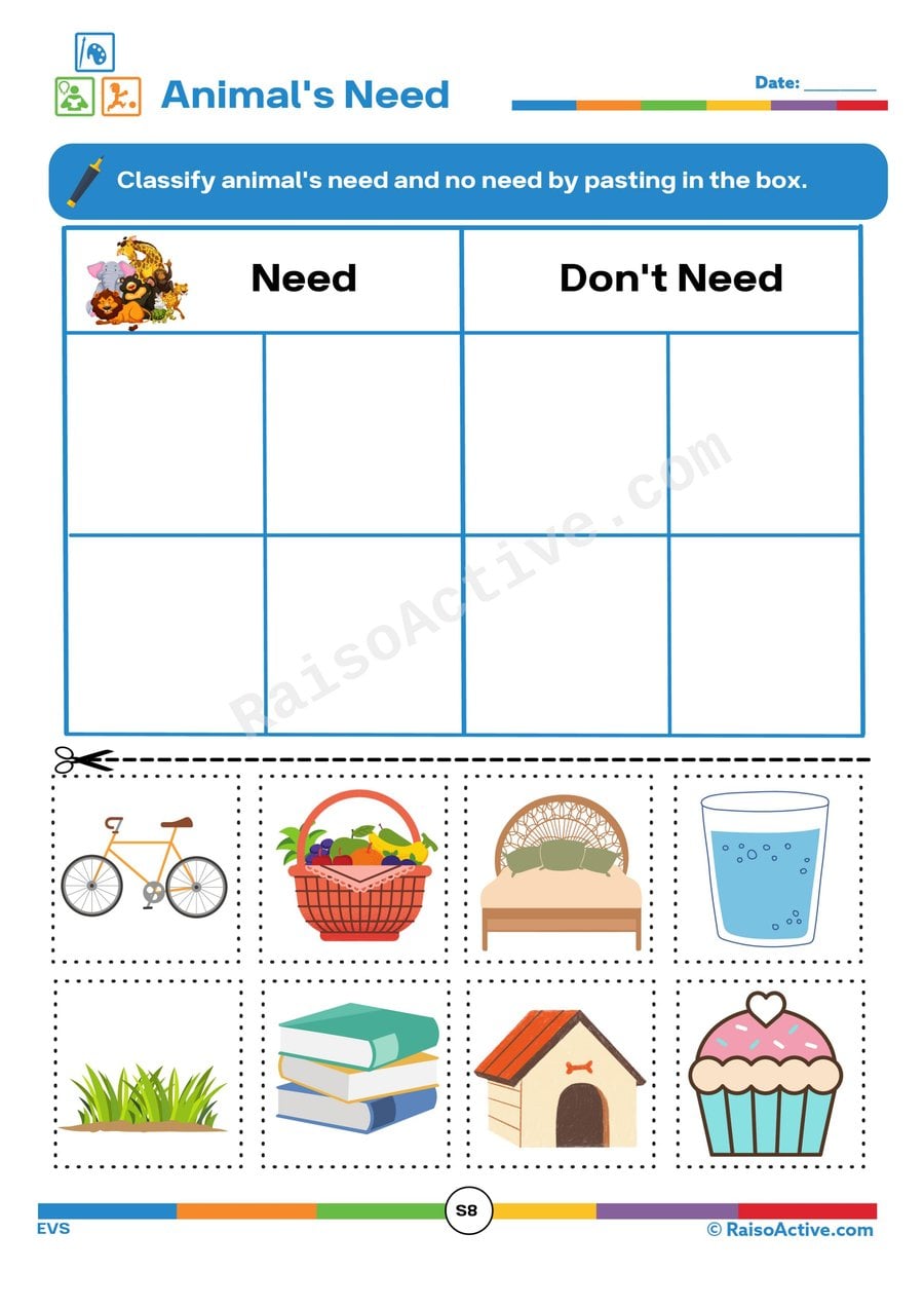 Animal Needs Sorting Worksheet for Preschoolers