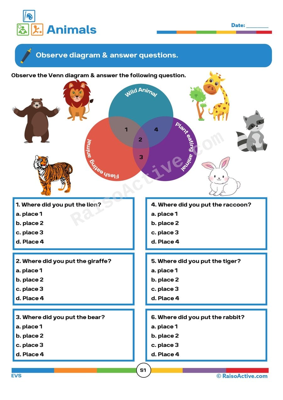 Animal Venn Diagram Worksheet for Kids