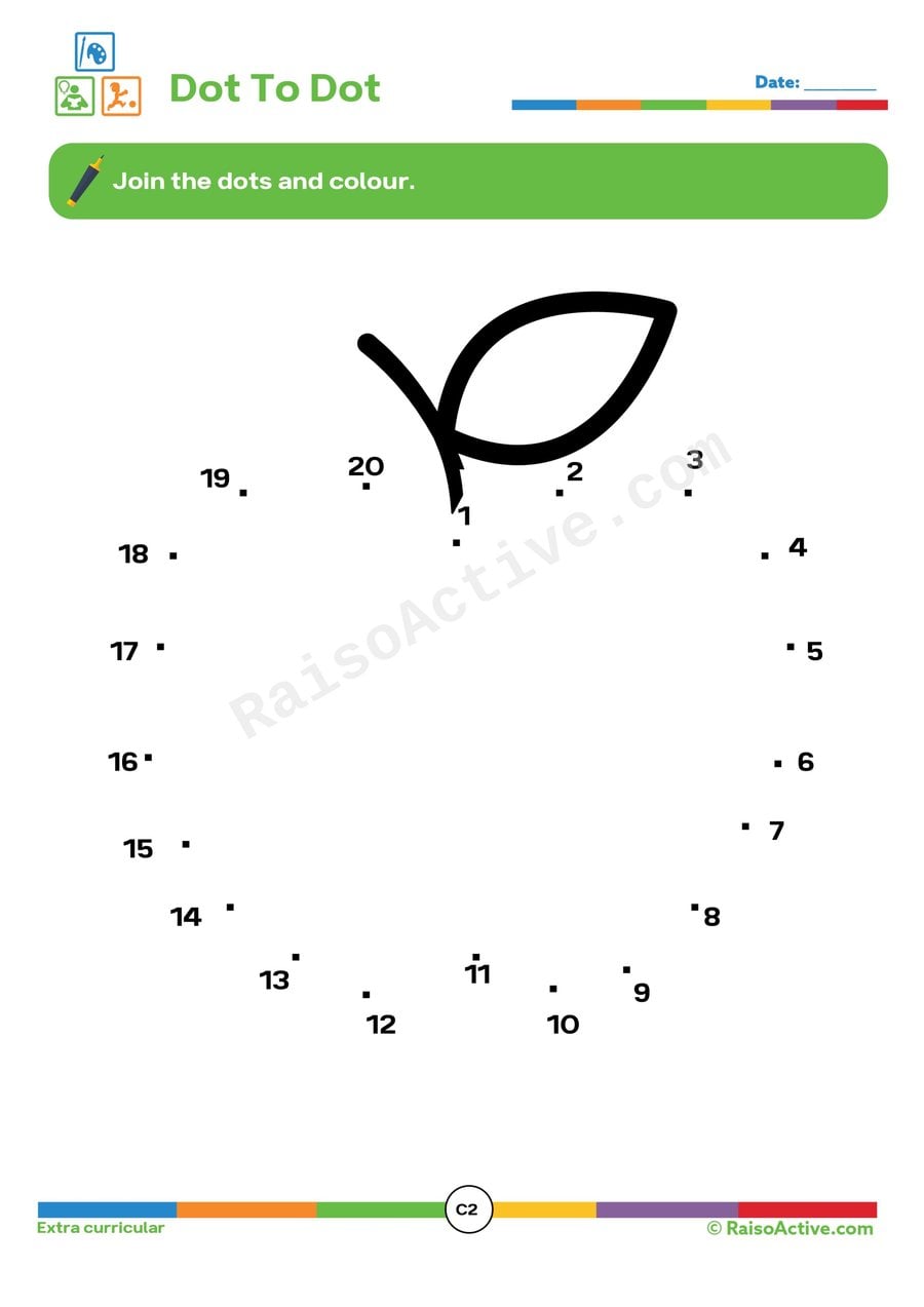 Apple Dot-to-Dot Worksheet for Preschoolers
