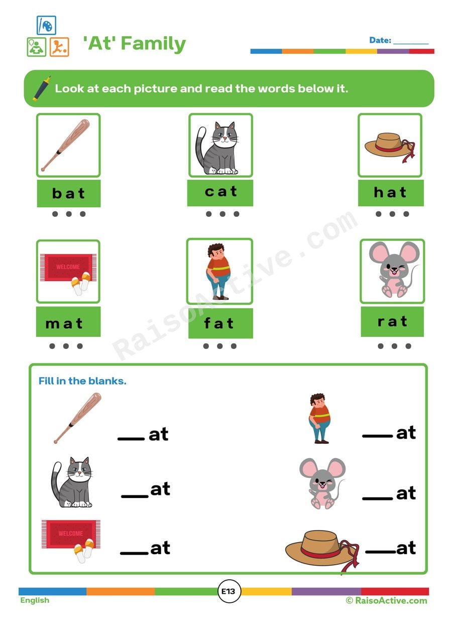 At Family Word Worksheet: Read, Match, and Write!