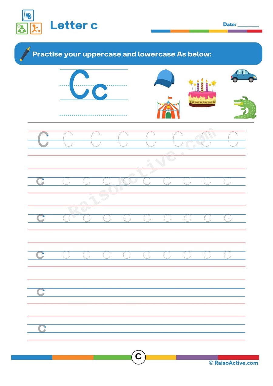 C is for Circus! Letter C Tracing Worksheet