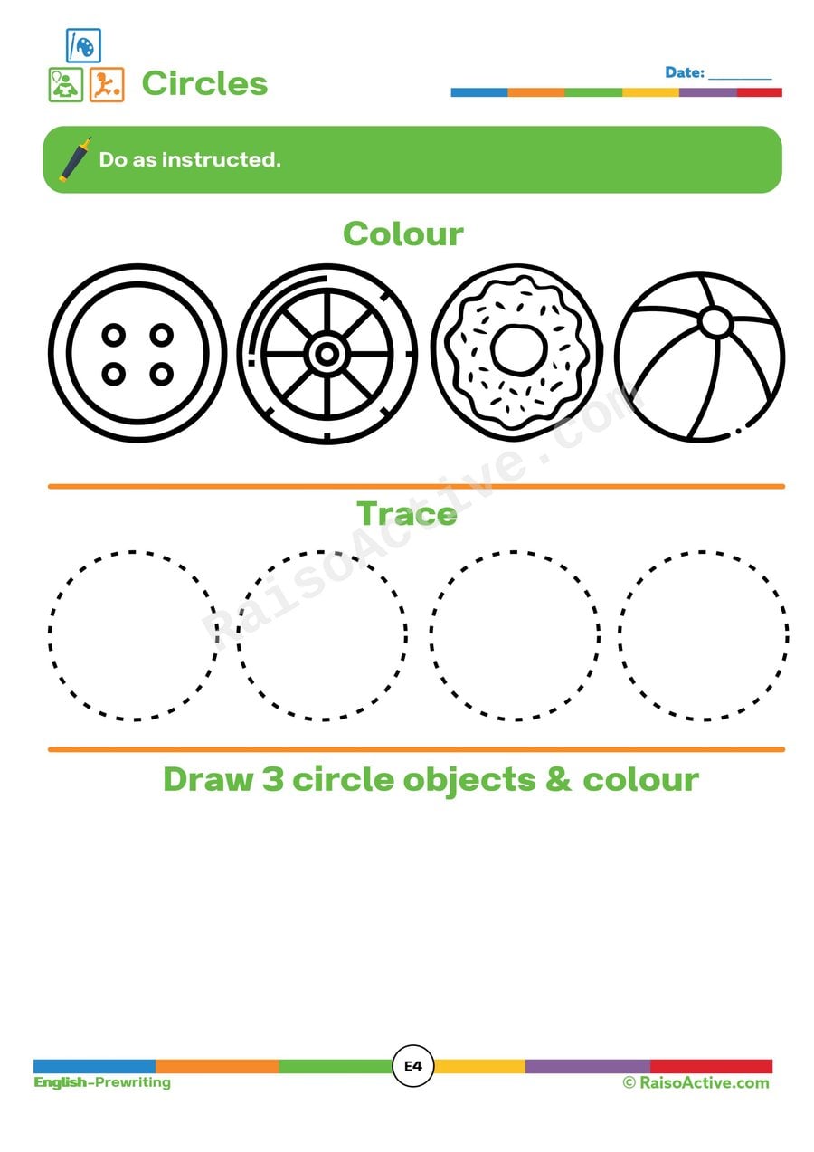 Circle Shapes Worksheet: Trace, Color, and Draw!
