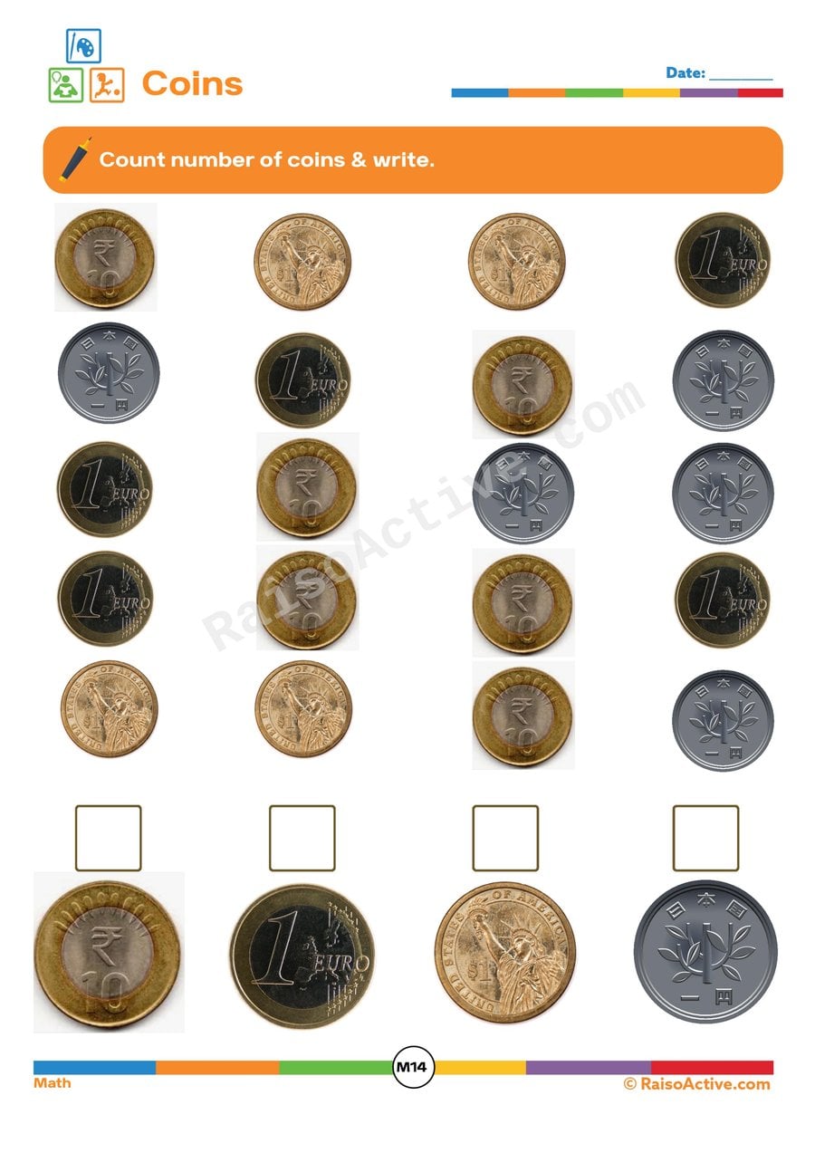 Coin Counting Worksheet for Preschoolers