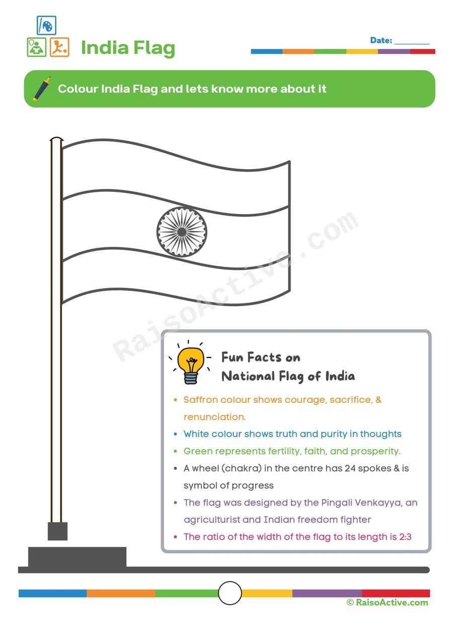 Color the India Flag Worksheet for Preschoolers
