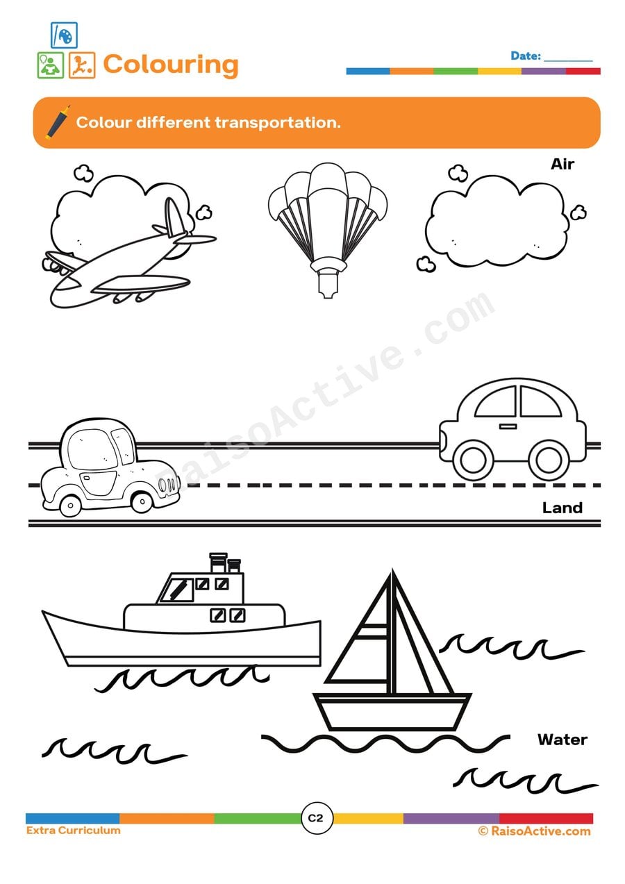 Color the Transportation Worksheet for Kids