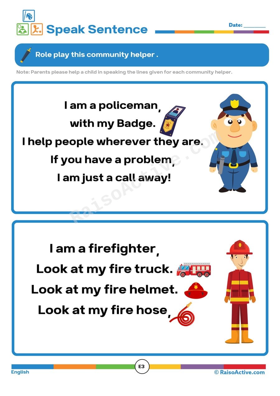 Community Helpers Role Play Worksheet for Kids
