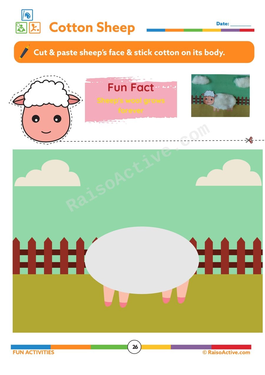 Cotton Sheep Craft Worksheet for Preschoolers