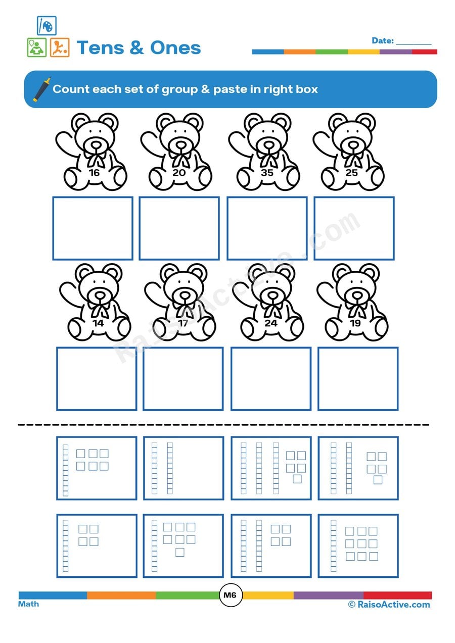 Count and Paste! Tens and Ones Worksheet