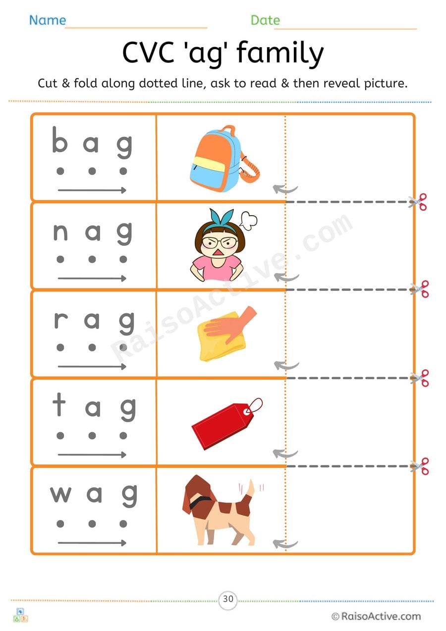 CVC 'ag' Word Family Read and Reveal Worksheet