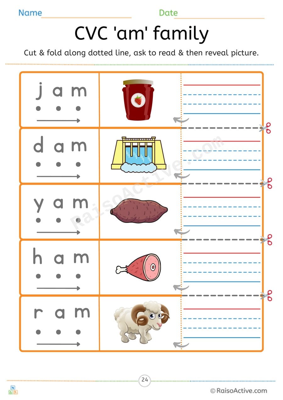 CVC 'am' Word Family Read and Reveal Worksheet