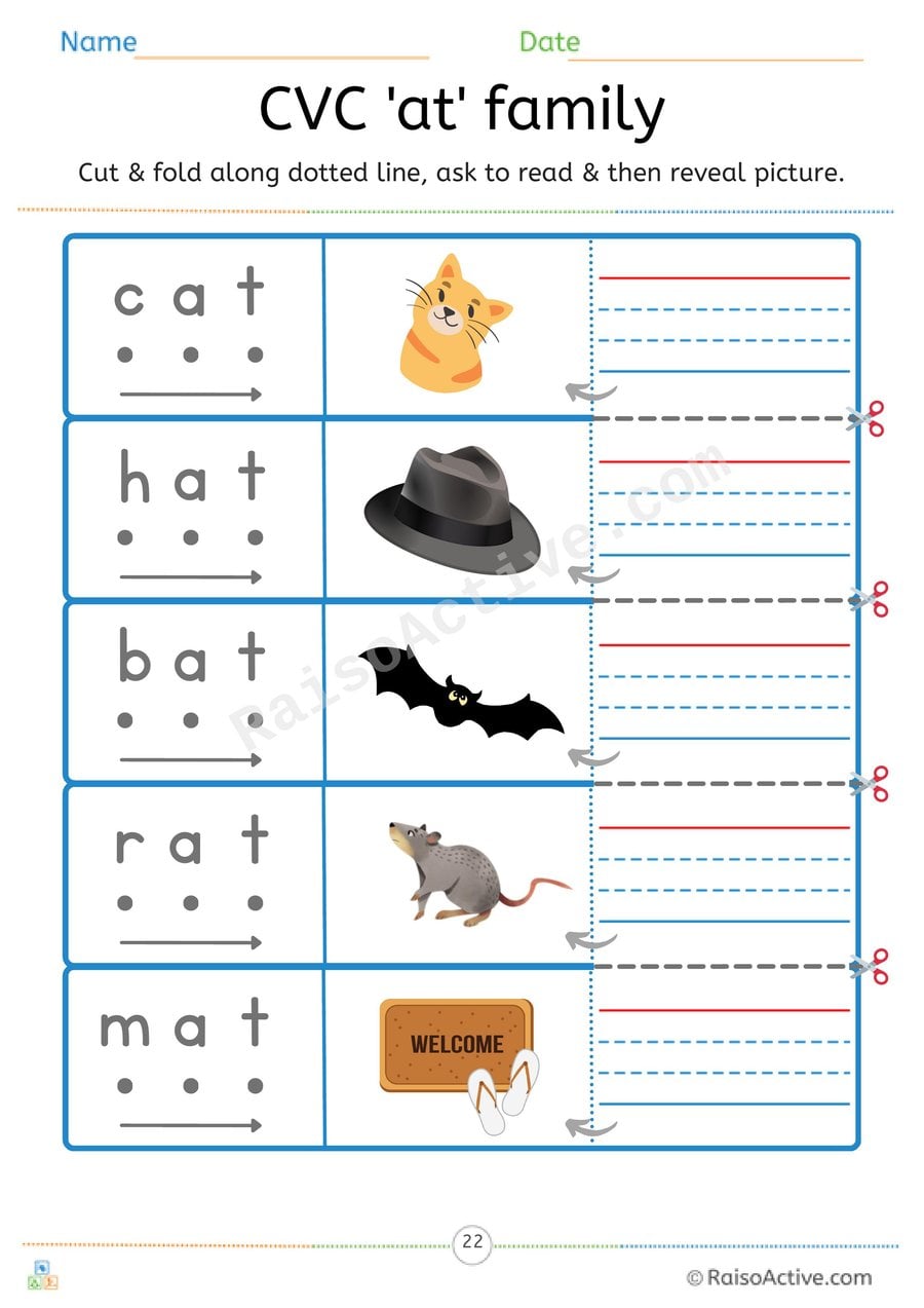 CVC 'at' Word Family Read and Reveal Worksheet