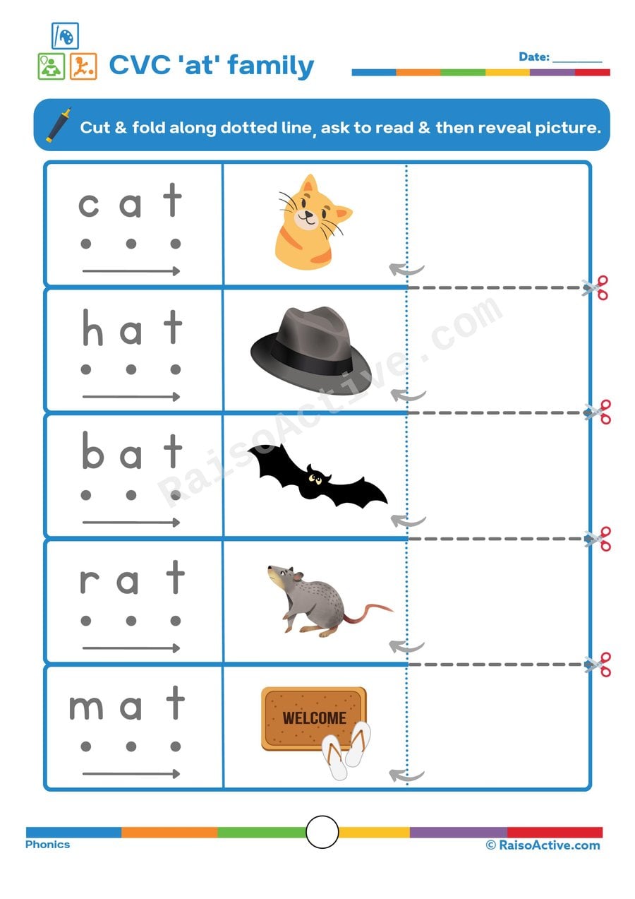 CVC 'at' Family Worksheet: Read, Match, and Reveal!