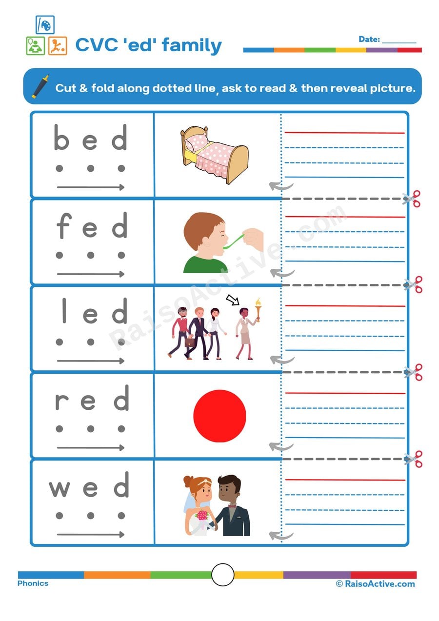 CVC 'ed' Family Worksheet: Read, Cut, and Match!