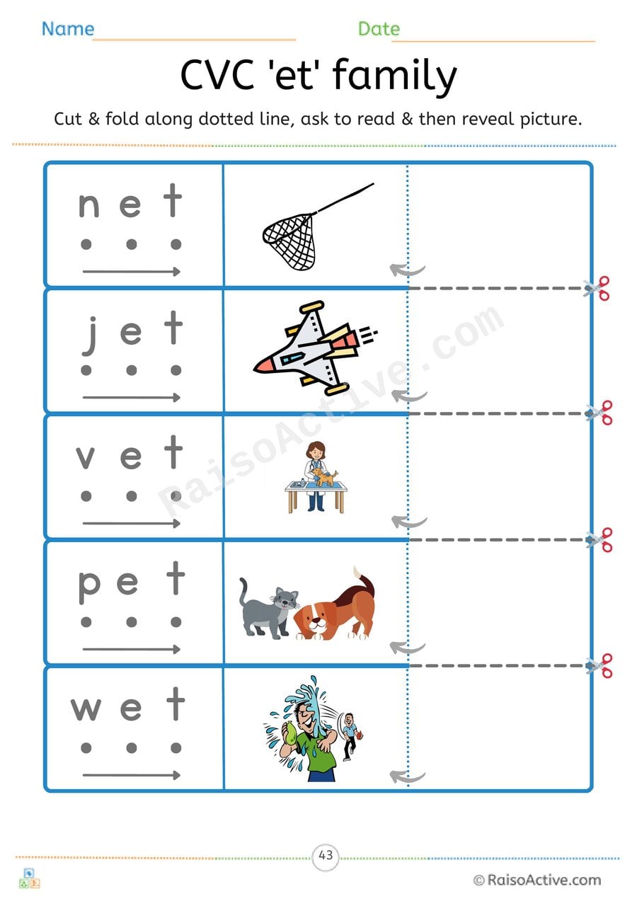 CVC 'et' Word Family Read and Reveal Worksheet