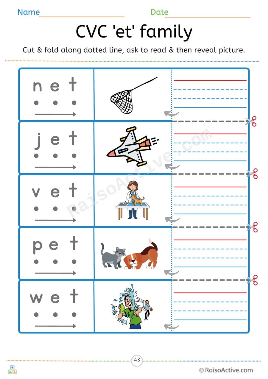 CVC 'et' Word Family Read and Reveal Worksheet