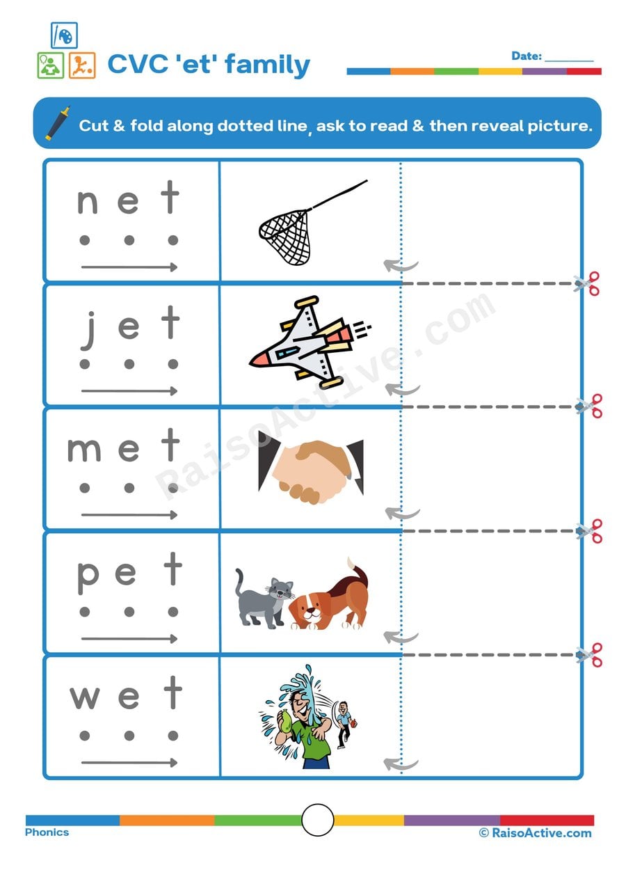 CVC 'et' Family Worksheet: Read, Cut, and Match!