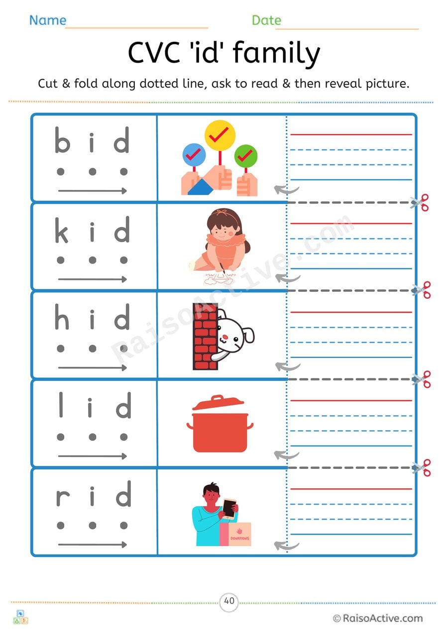 CVC 'id' Word Family Read and Reveal Worksheet