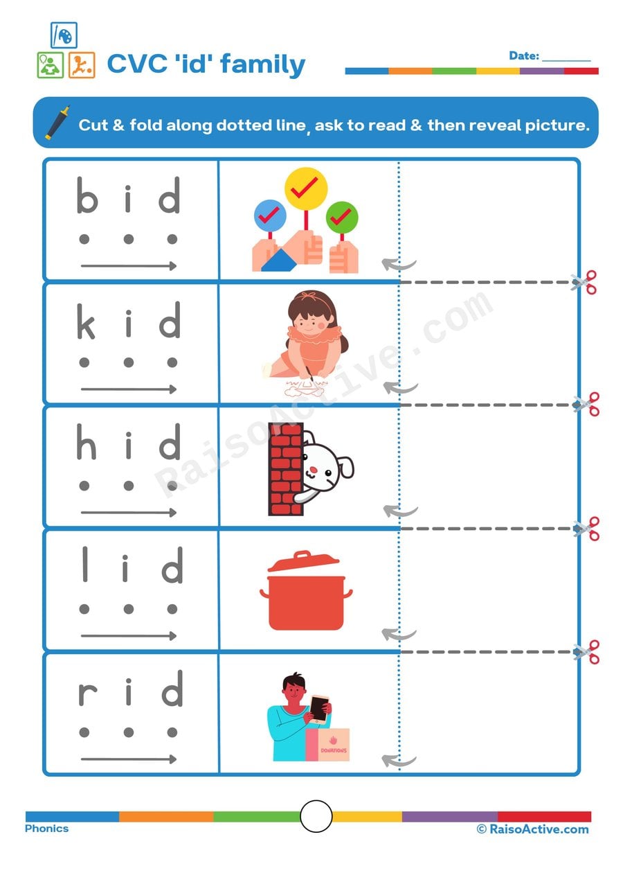 CVC 'id' Family Worksheet: Read and Reveal!