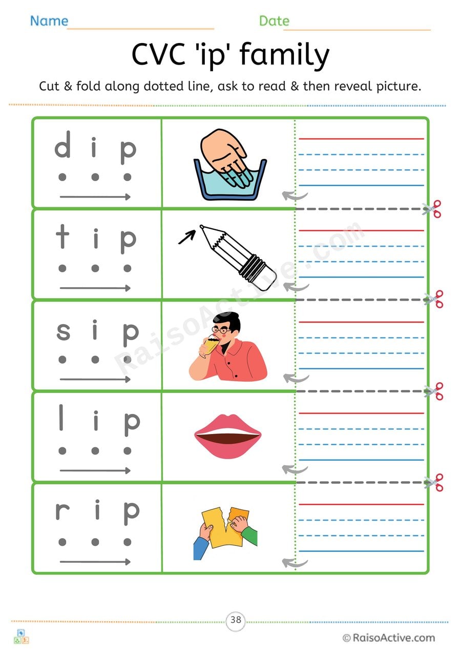 CVC 'ip' Word Family Read and Reveal Worksheet