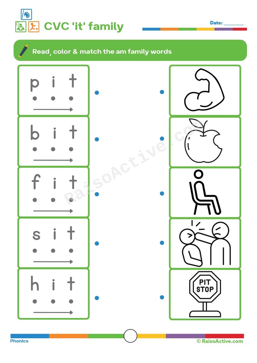 CVC 'it' Family Worksheet: Read, Color & Match!