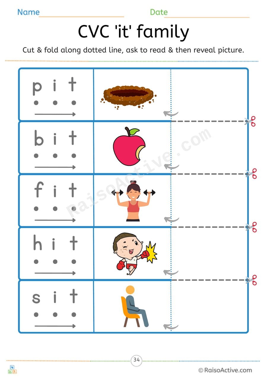 CVC 'it' Word Family Read and Reveal Worksheet