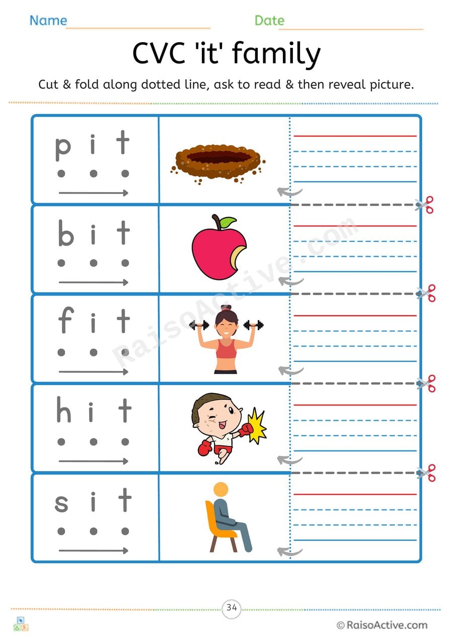 CVC 'it' Word Family Read and Reveal Worksheet