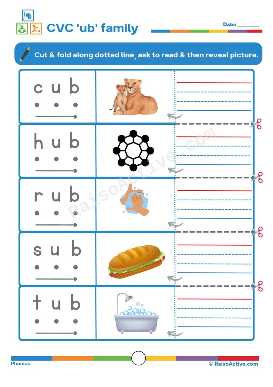 CVC 'ub' Family Worksheet: Read, Match, and Reveal!