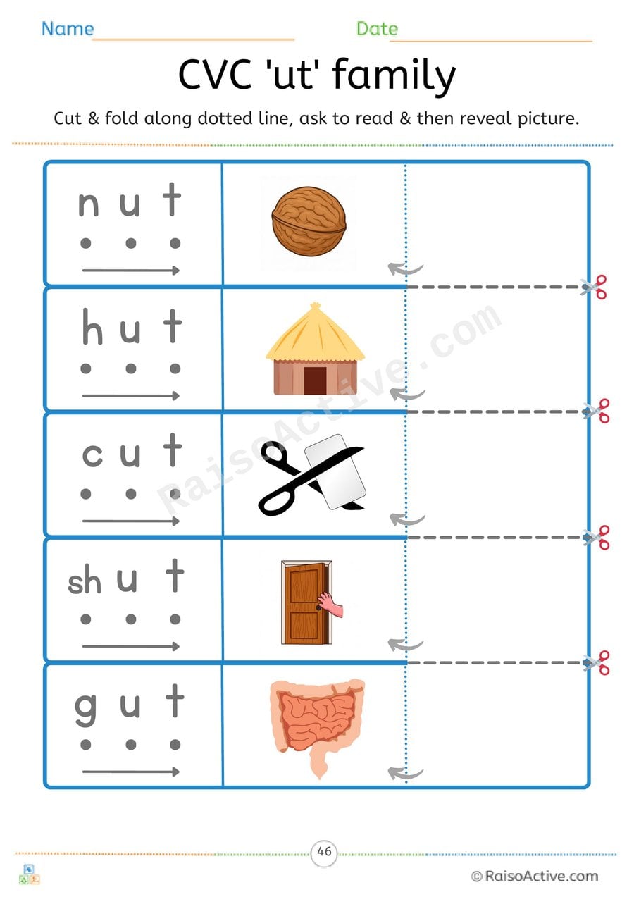 CVC 'ut' Word Family Read and Reveal Worksheet