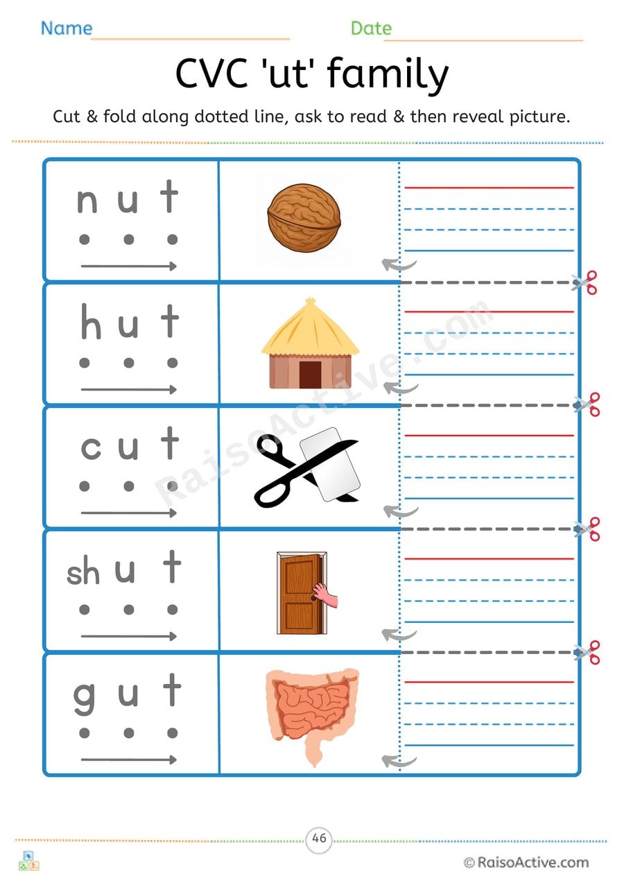 CVC 'ut' Word Family Read and Reveal Worksheet
