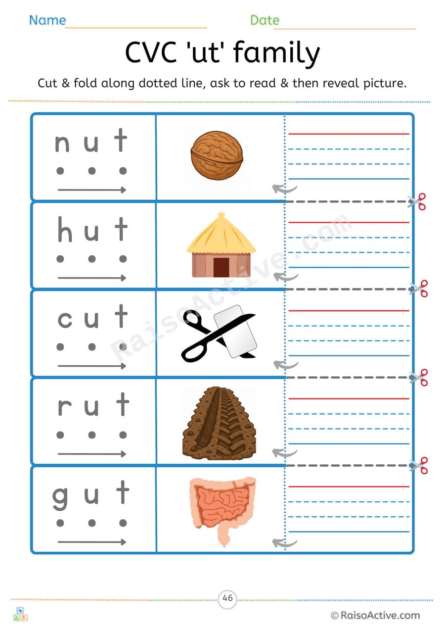CVC 'ut' Word Family Read and Reveal Worksheet