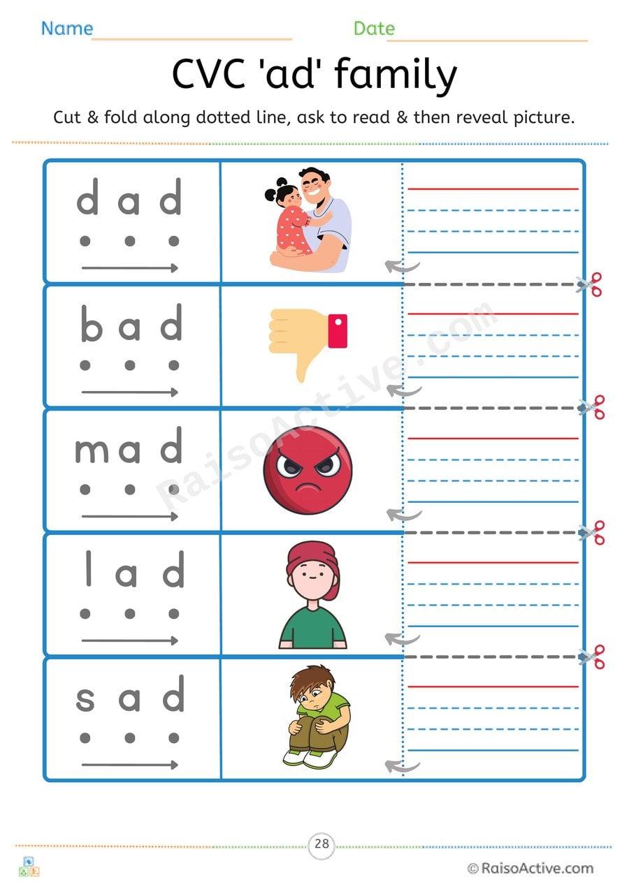 CVC 'ad' Word Family Read and Reveal Worksheet