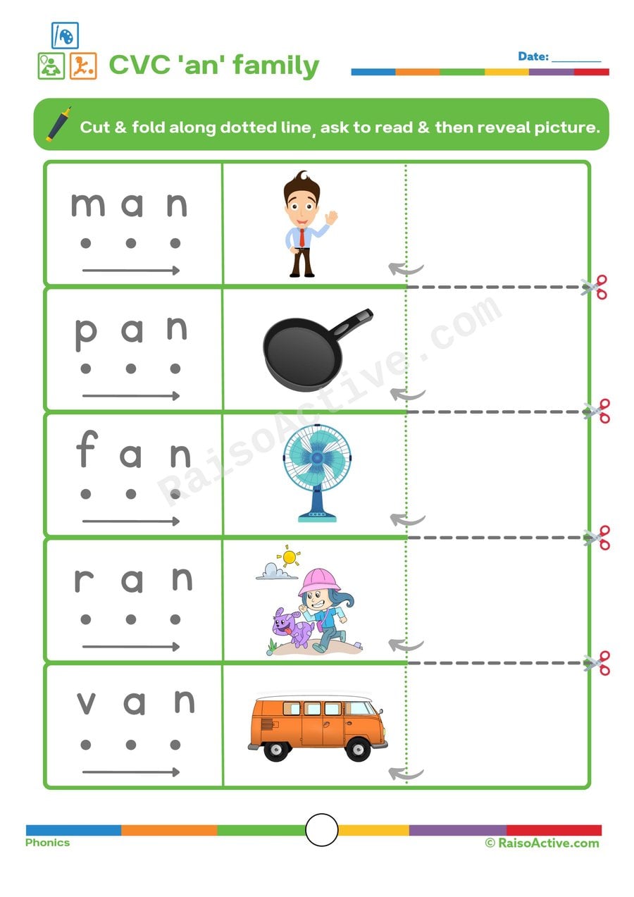 CVC Word Family 'an' Worksheet: Read, Cut, and Match!