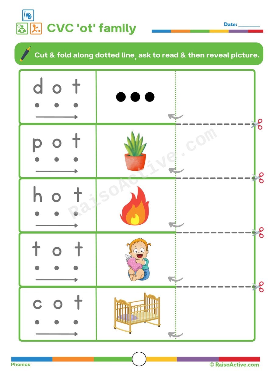 CVC Word Family 'ot' Worksheet: Read, Cut, and Match!
