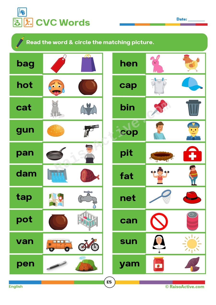 CVC Word Matching Worksheet: Read and Circle!