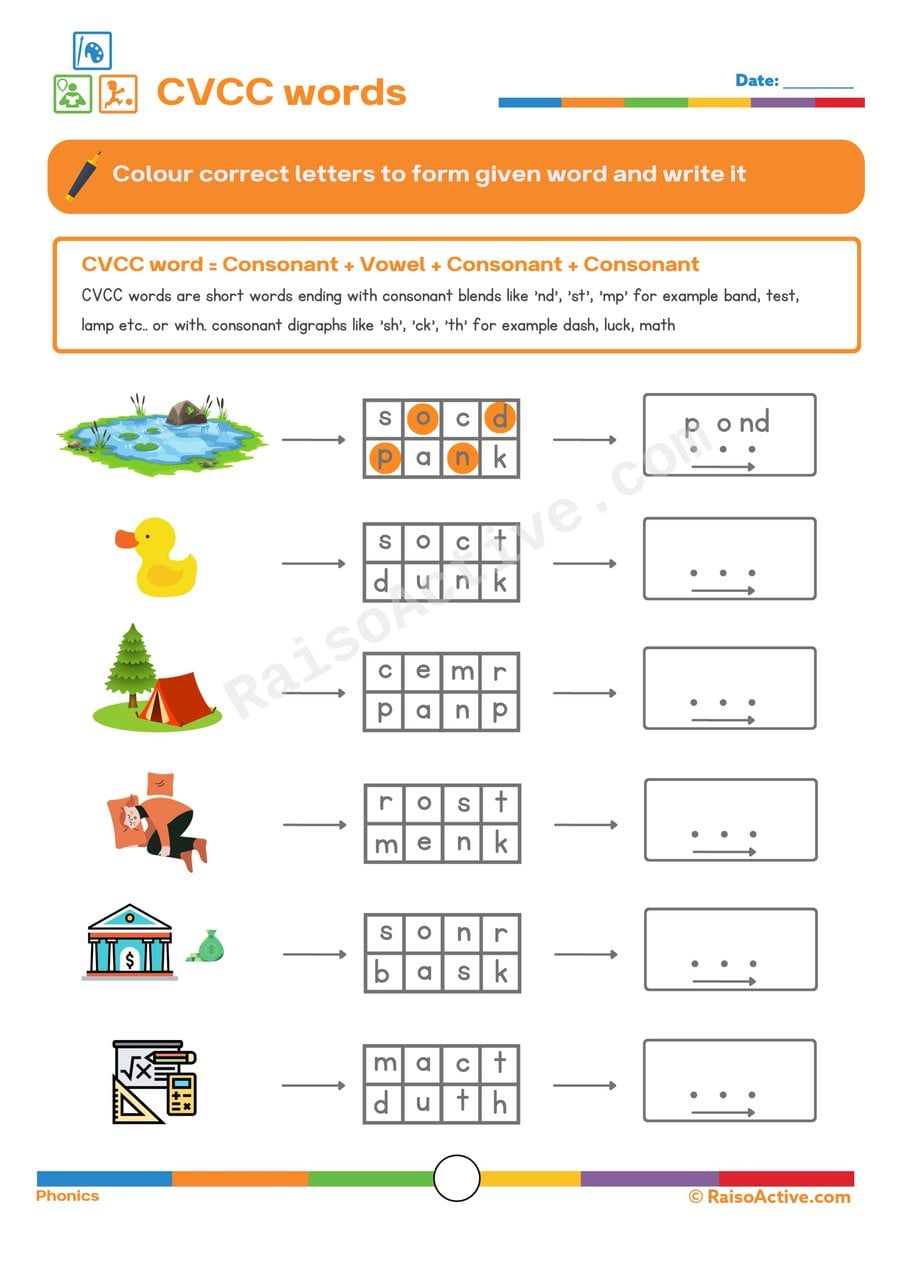 CVCC Word Fun: Color, Read, and Write!