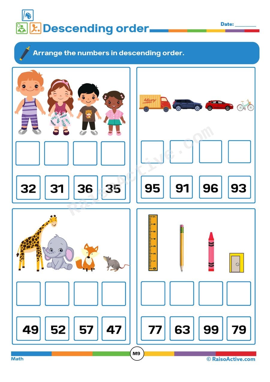 Descending Order Worksheet: Numbers 31-99
