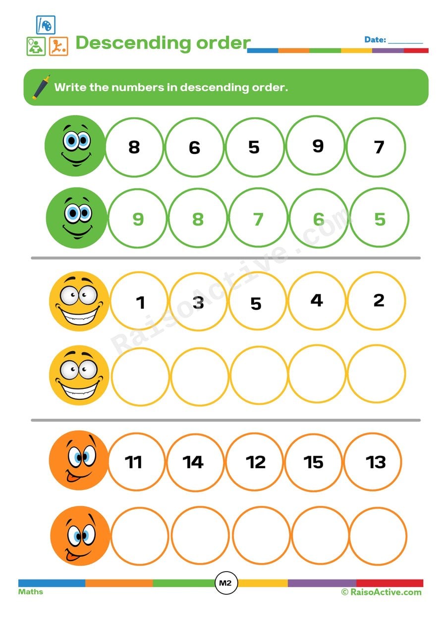 Descending Order Worksheet: Numbers 5-15