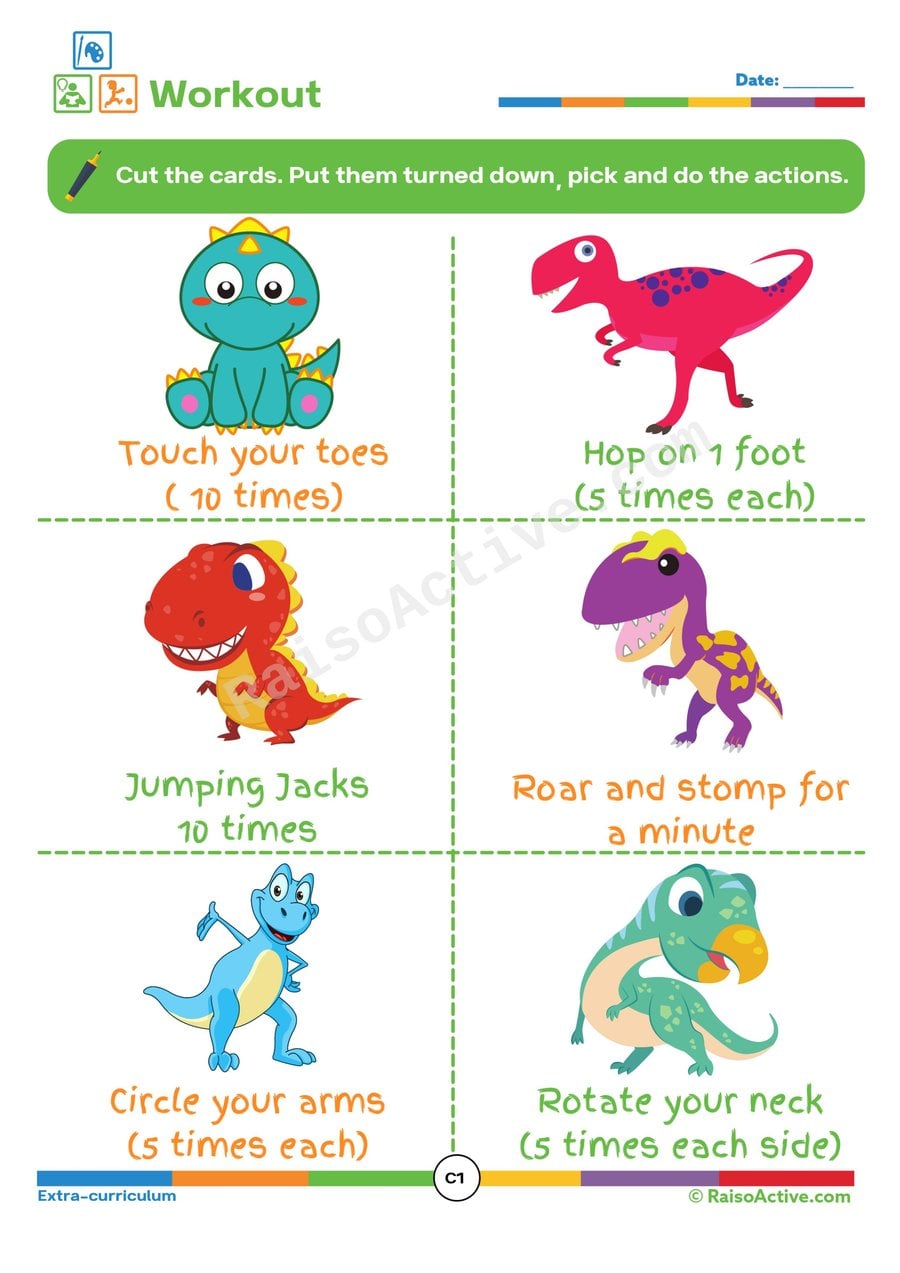 Dino Workout: Fun Exercise Worksheet for Kids!
