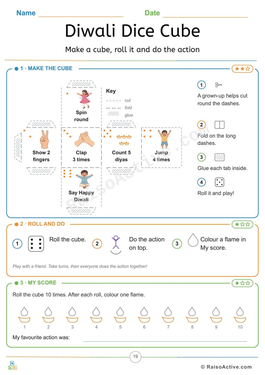 Diwali Dice Cube: Make a Cube and Do the Action