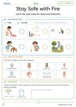 Diwali Fire Safety for Kids: Safe or Not Safe Worksheet