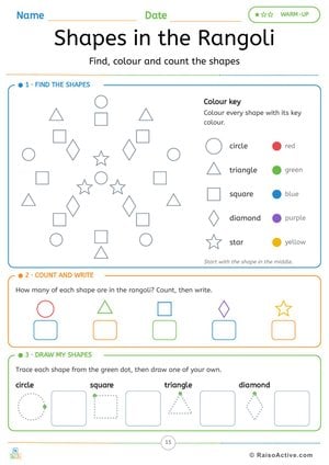 Shapes in the Rangoli: Find, Colour, Count and Trace