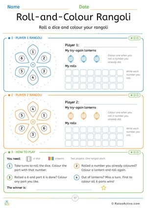 Roll-and-Colour Rangoli: Two-Player Dice Game